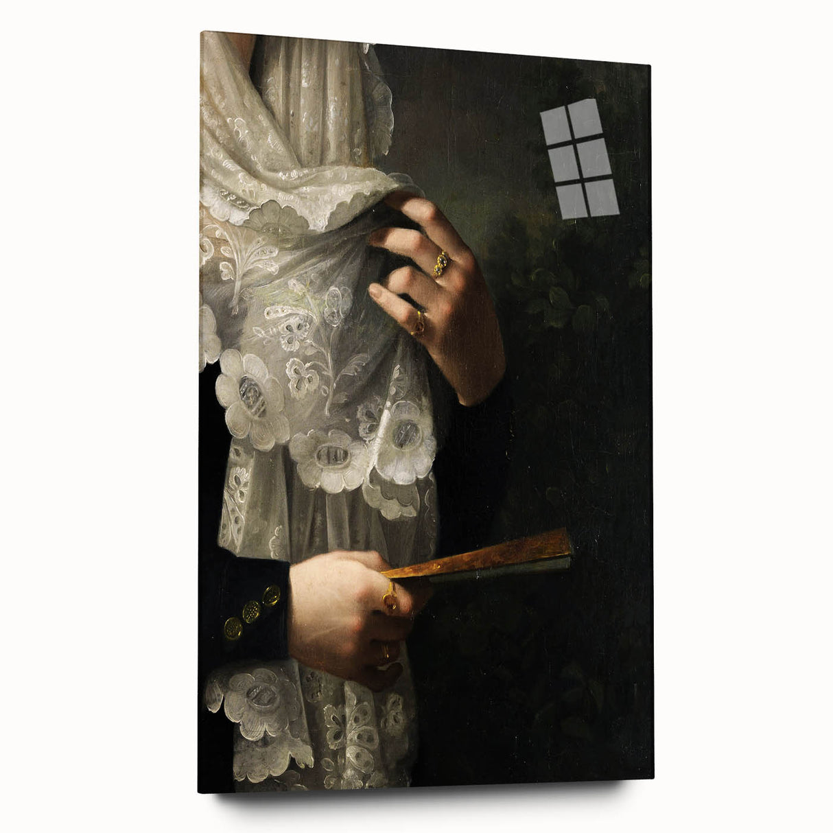 Close-Up of Hands with Book and Lace – Dark Academia Wall Art, Gothic Elegance