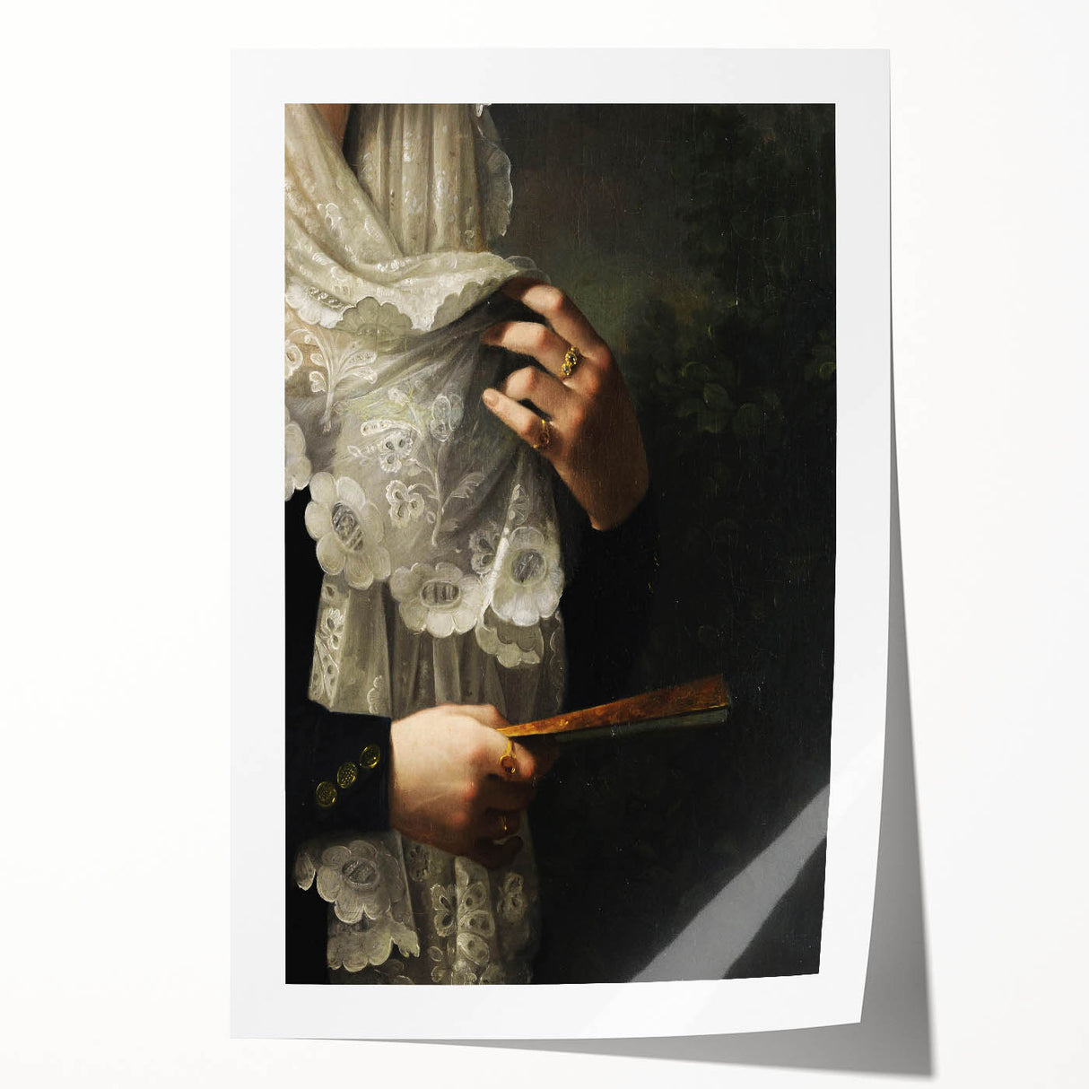 Close-Up of Hands with Book and Lace – Dark Academia Wall Art, Gothic Elegance