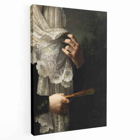 Close-Up of Hands with Book and Lace – Dark Academia Wall Art, Gothic Elegance