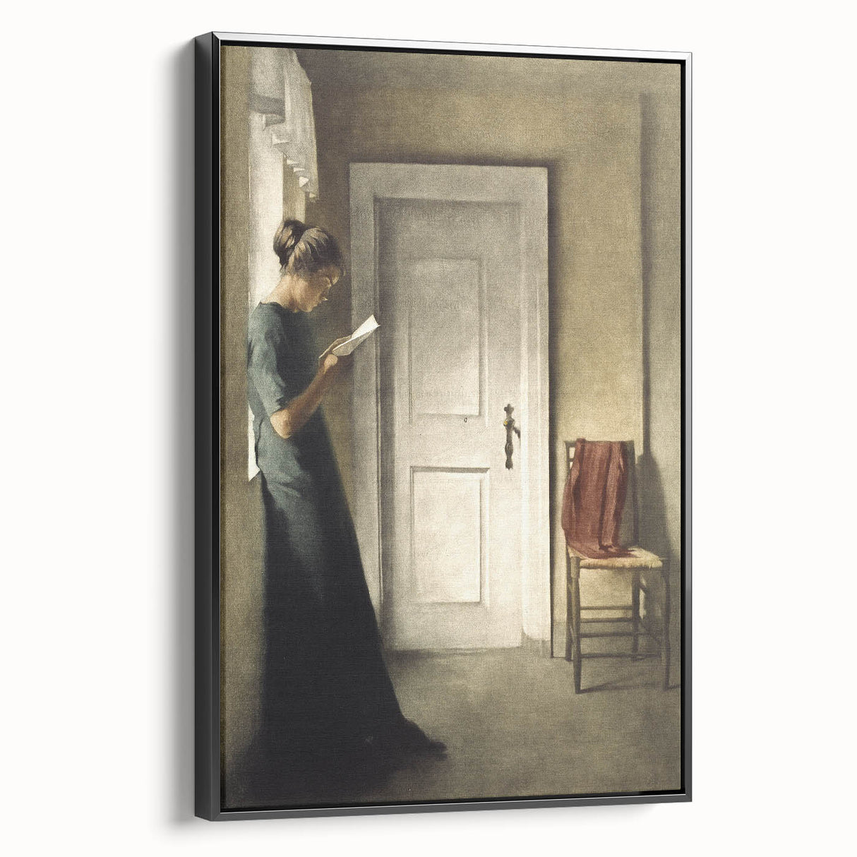 Dark Academia Wall Art - Woman Reading by Doorway for Moody Decor