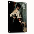 Dark Academia Wall Art - Vintage Gothic Woman and Dog in Thoughtful Pose