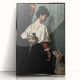 Dark Academia Wall Art - Vintage Gothic Woman and Dog in Thoughtful Pose