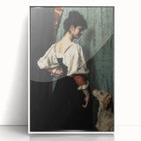 Dark Academia Wall Art - Vintage Gothic Woman and Dog in Thoughtful Pose