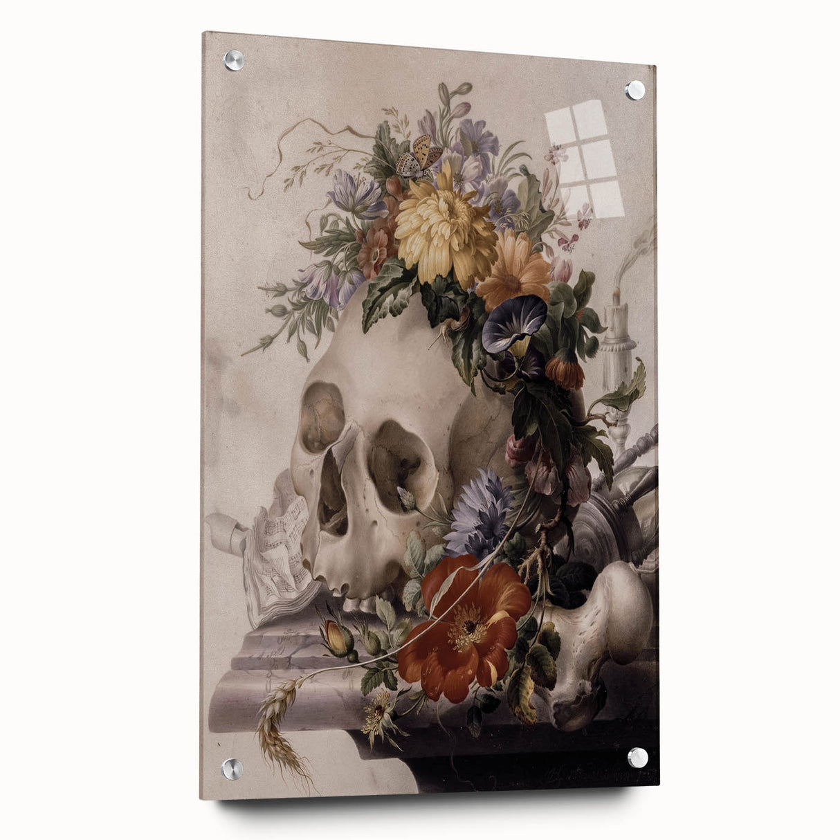 Skull with Floral Crown | Dark Academia Vintage Gothic Wall Art Print