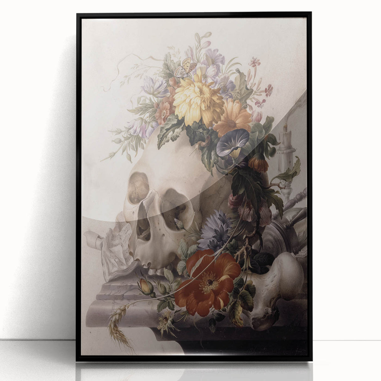 Skull with Floral Crown | Dark Academia Vintage Gothic Wall Art Print