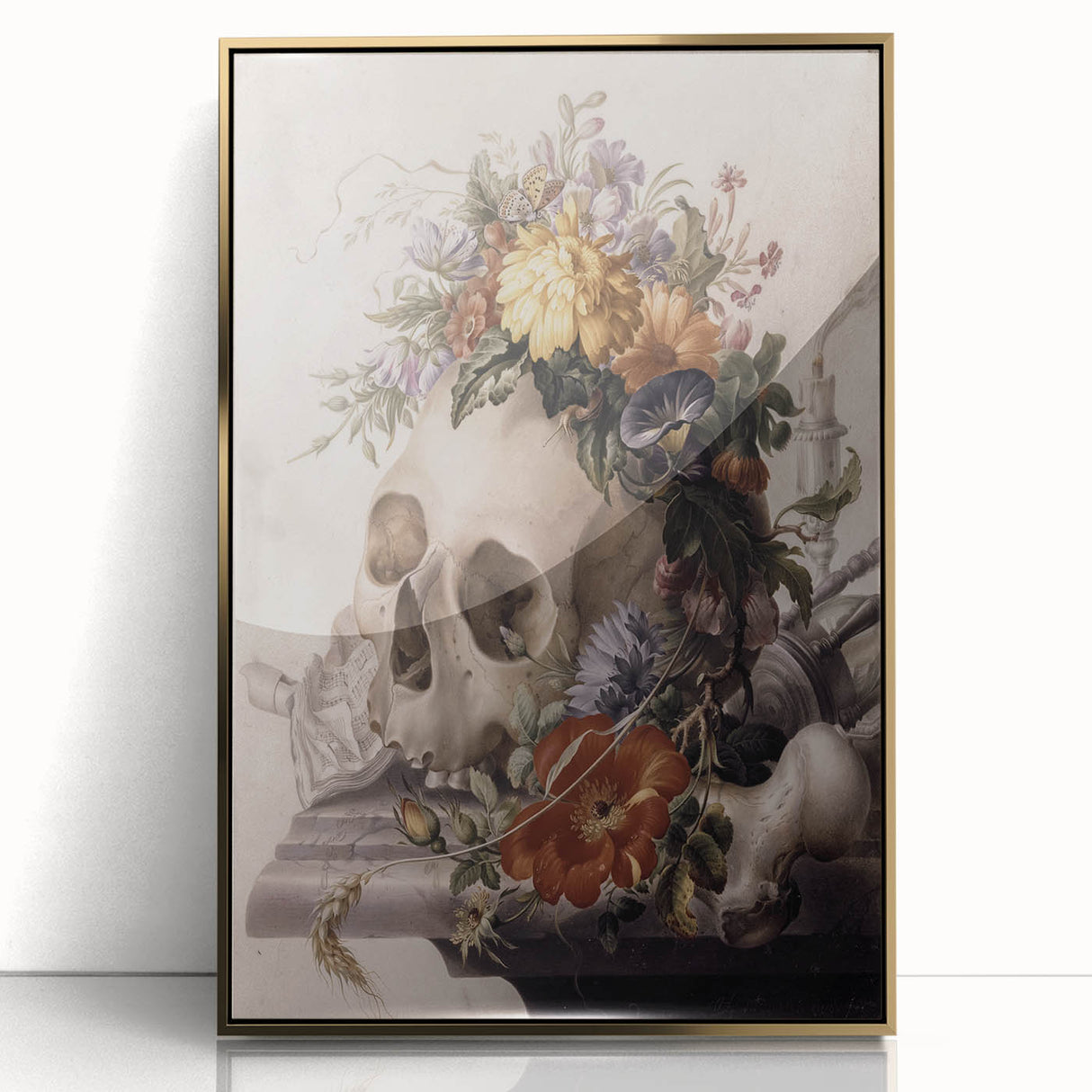 Skull with Floral Crown | Dark Academia Vintage Gothic Wall Art Print