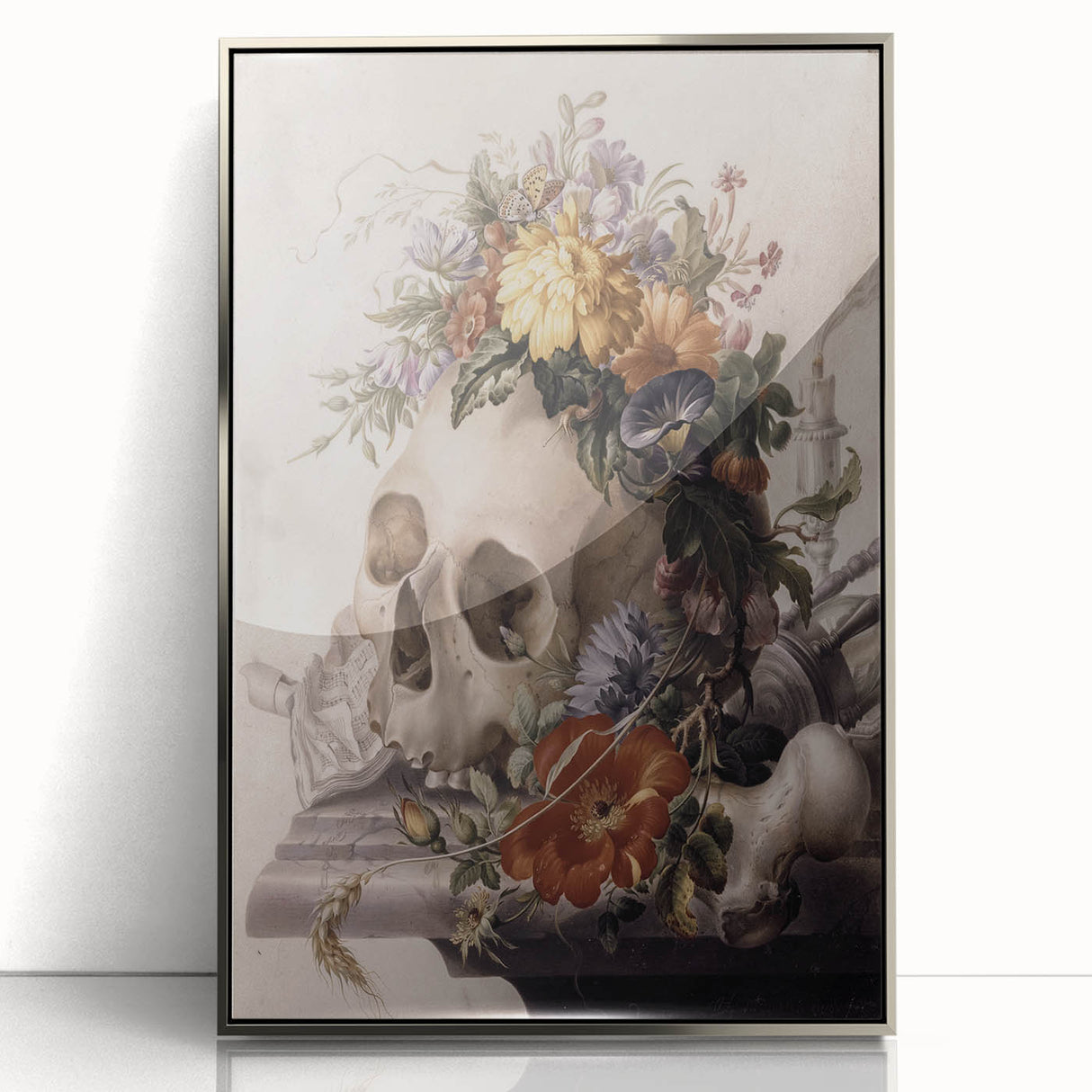 Skull with Floral Crown | Dark Academia Vintage Gothic Wall Art Print