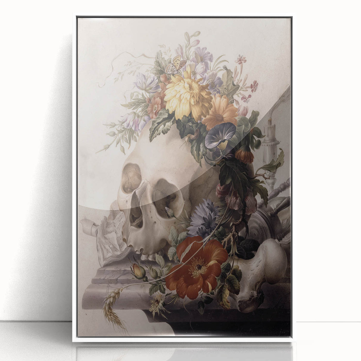 Skull with Floral Crown | Dark Academia Vintage Gothic Wall Art Print
