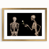 Dark Academia Wall Art – Skeletons with White Rose in Gothic Scene