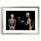 Dark Academia Wall Art – Skeletons with White Rose in Gothic Scene