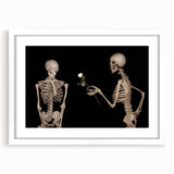 Dark Academia Wall Art – Skeletons with White Rose in Gothic Scene