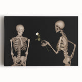 Dark Academia Wall Art – Skeletons with White Rose in Gothic Scene