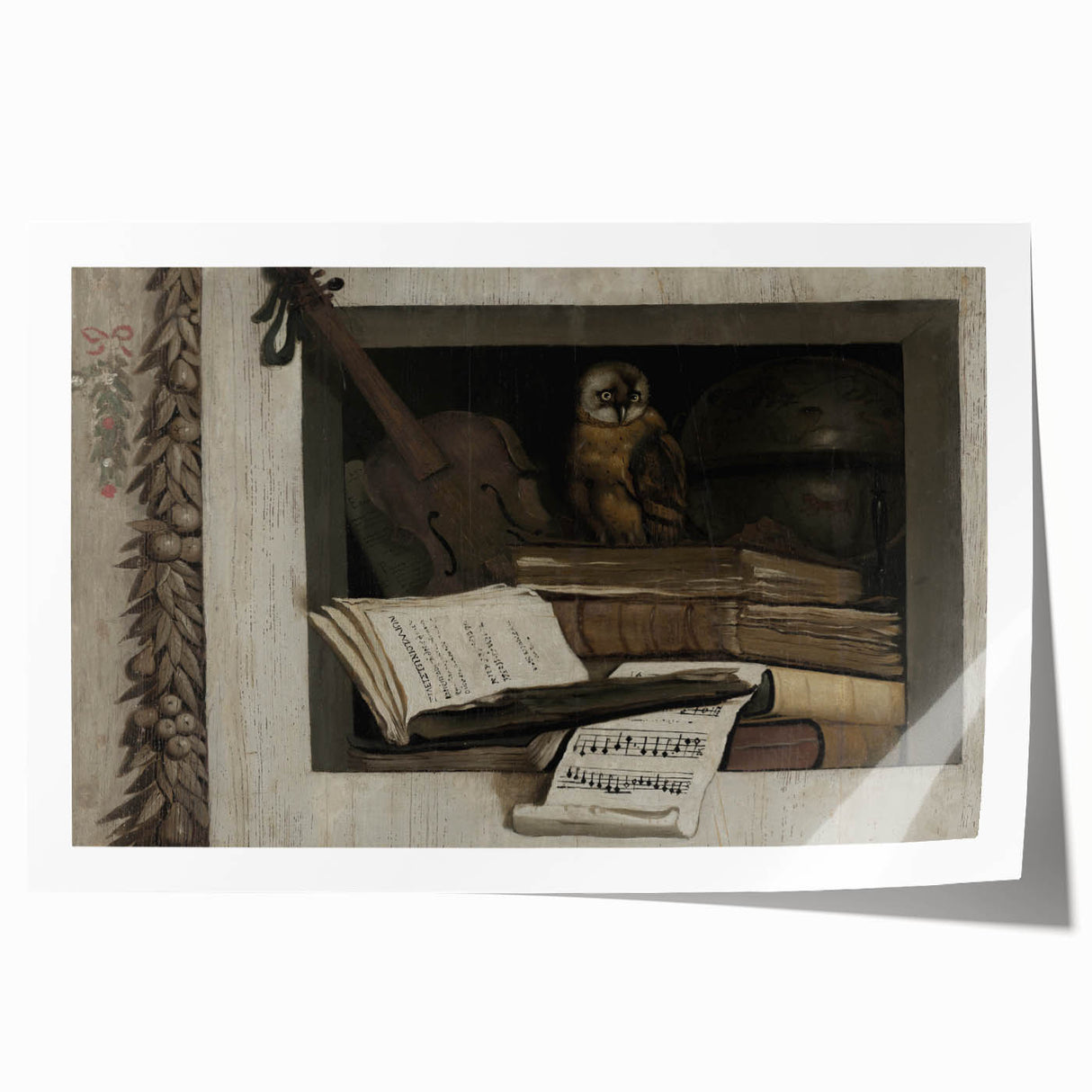 Dark Academia Wall Art – Still Life with Owl, Books, and Violin