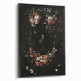 Dark Floral Wreath Art: Portrait Surrounding Flowers Wall Art Decor