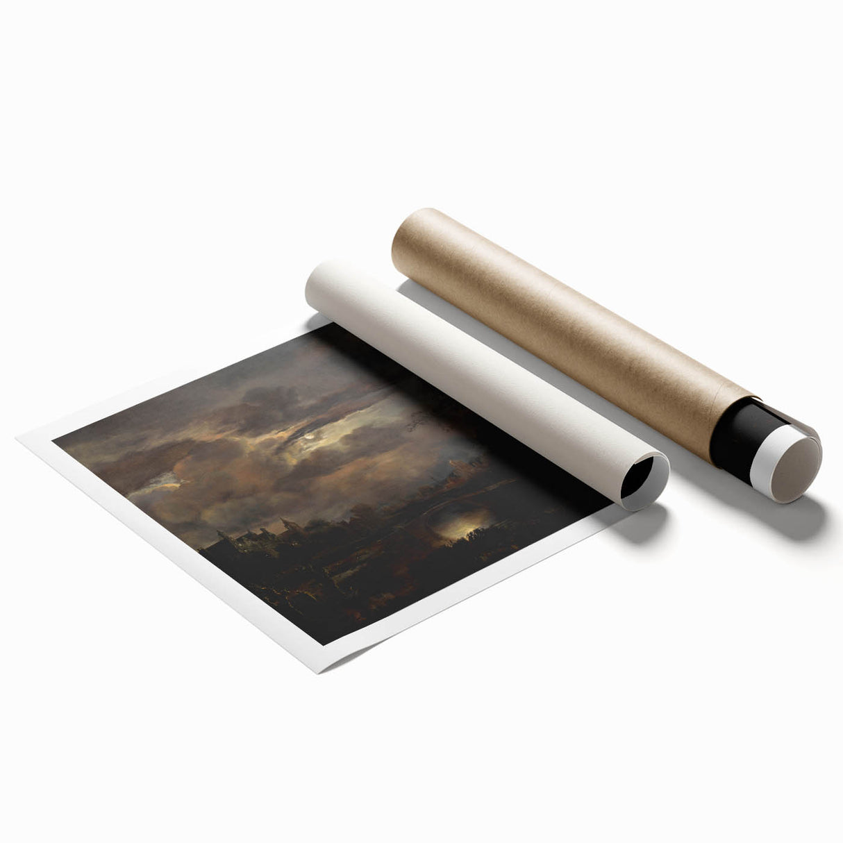 Moody Art Prints - Moonlit Night Over Castle and Forest Landscape