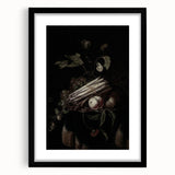 Dark Moody Wall Art - Elegant Still Life with Asparagus and Fruit
