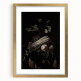 Dark Moody Wall Art - Elegant Still Life with Asparagus and Fruit