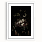 Dark Moody Wall Art - Elegant Still Life with Asparagus and Fruit
