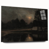 Dark Moody Wall Art: Moonlit Cottage by the Lake - Moody Art Print