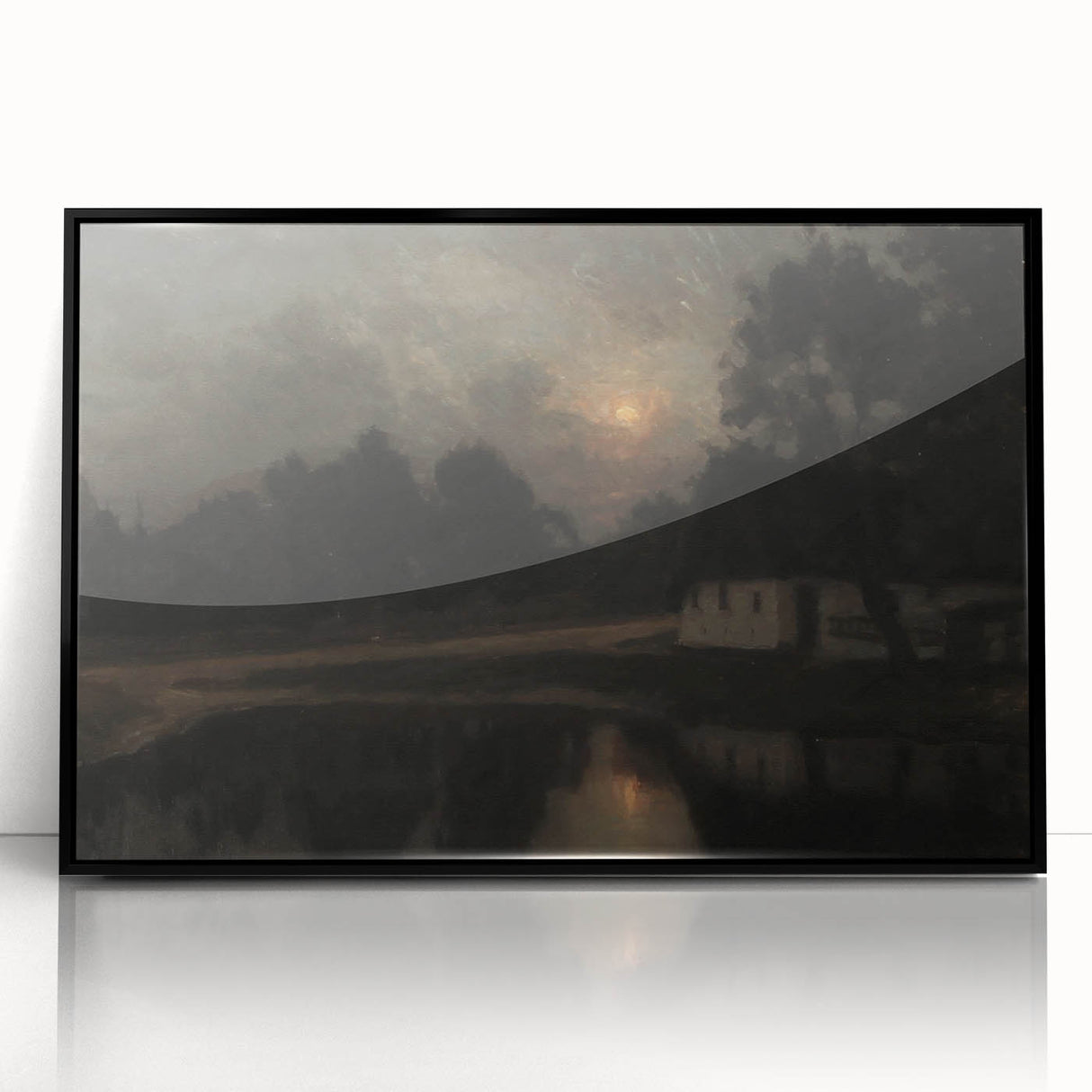 Dark Moody Wall Art: Moonlit Cottage by the Lake - Moody Art Print
