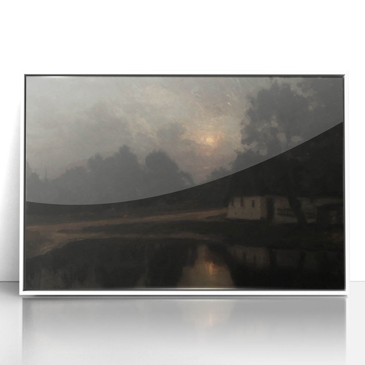 Dark Moody Wall Art: Moonlit Cottage by the Lake - Moody Art Print