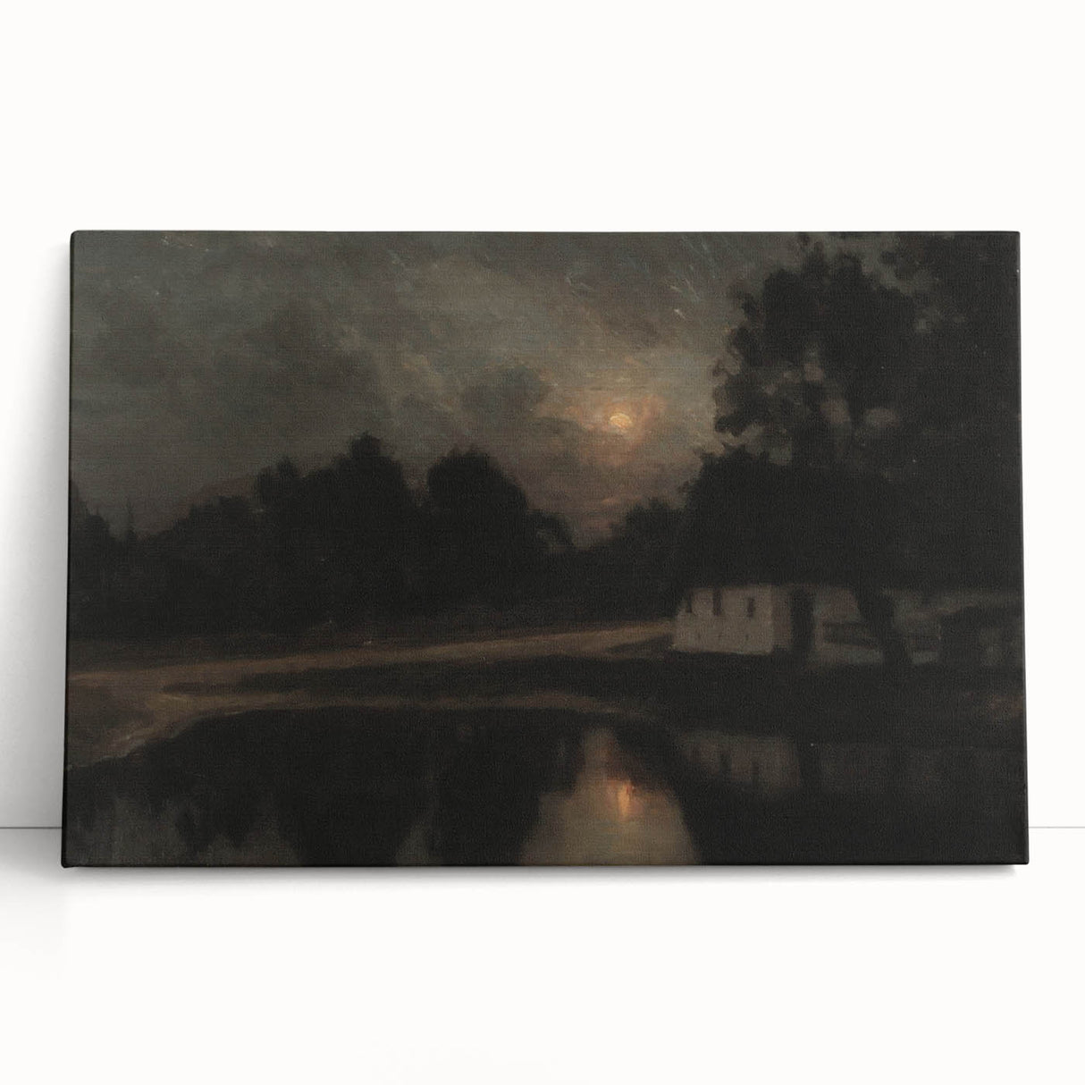 Dark Moody Wall Art: Moonlit Cottage by the Lake - Moody Art Print
