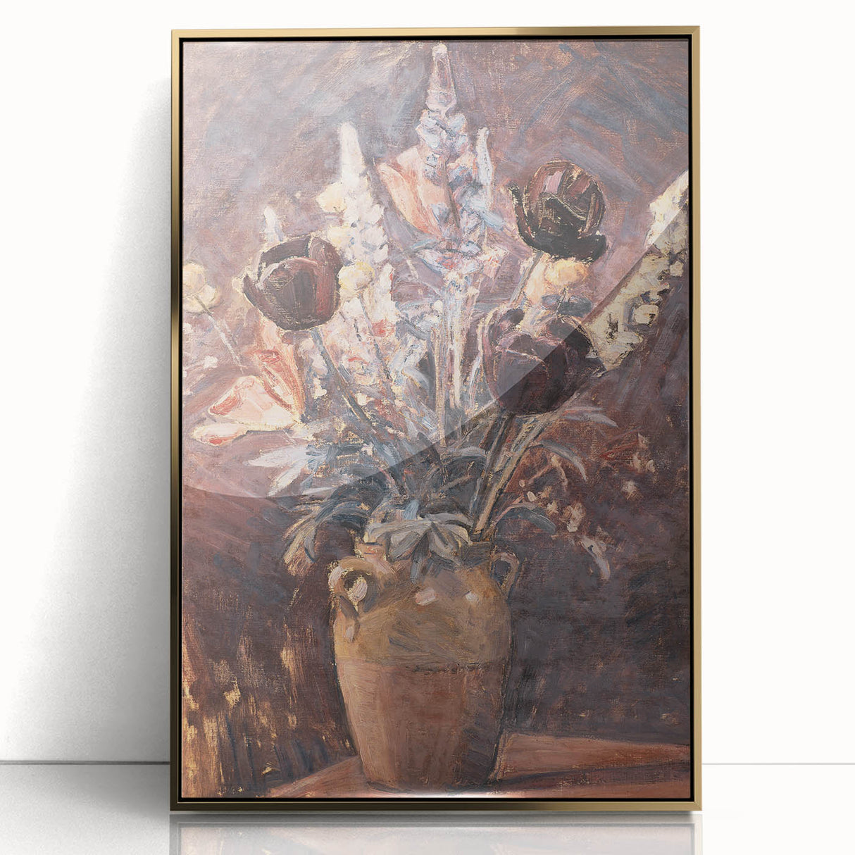 Rustic Floral Still Life - Warm Moody Flowers in a Vintage Vase