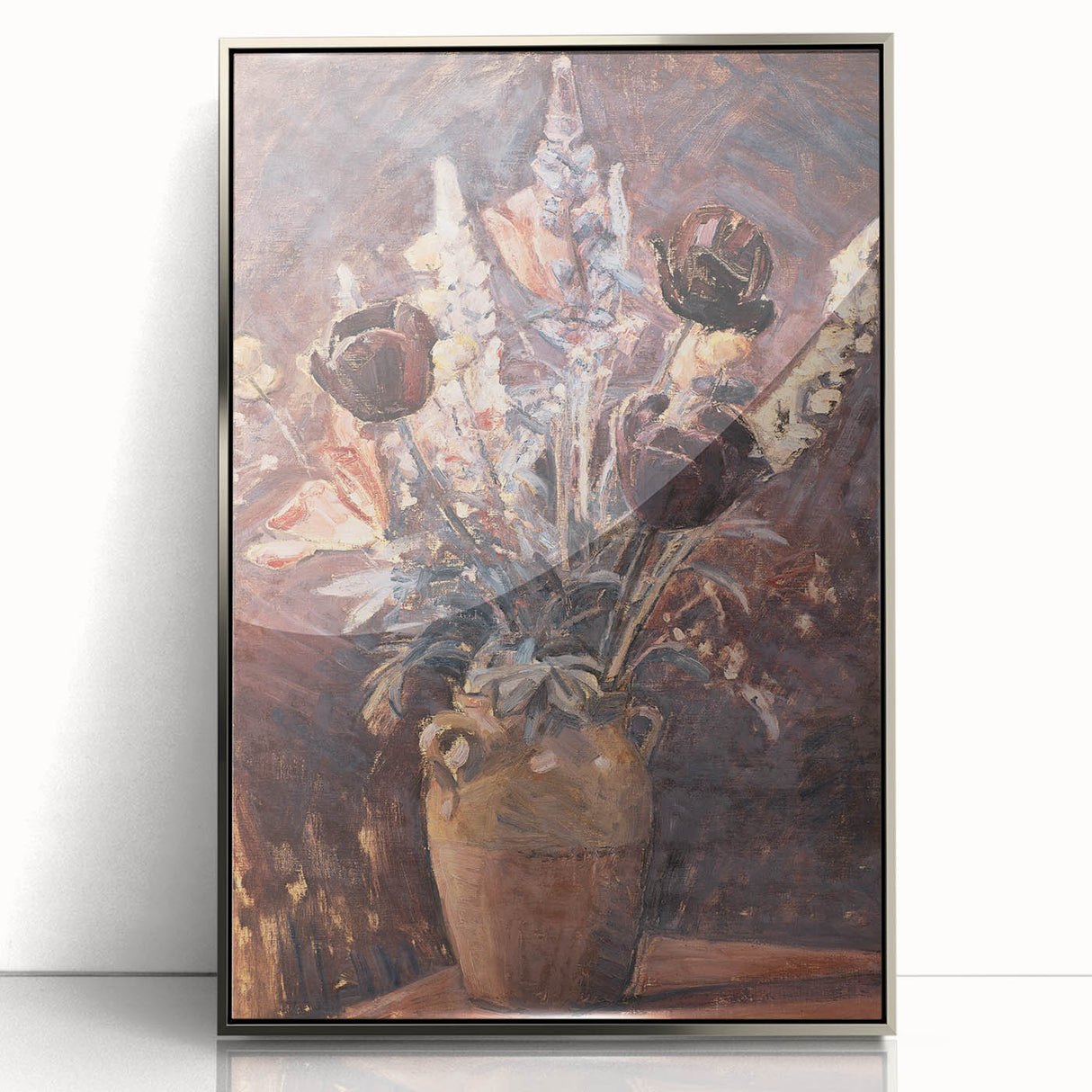 Rustic Floral Still Life - Warm Moody Flowers in a Vintage Vase
