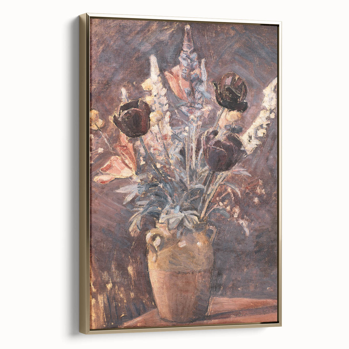 Rustic Floral Still Life - Warm Moody Flowers in a Vintage Vase