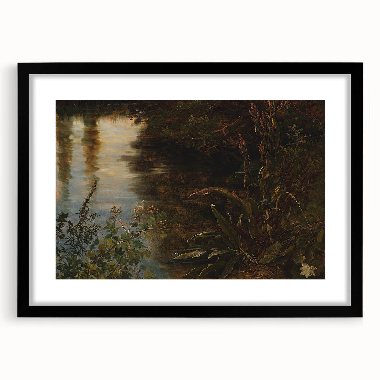 Dark Moody Wall Art | Reflections on Water with Lush Foliage | Nature Art