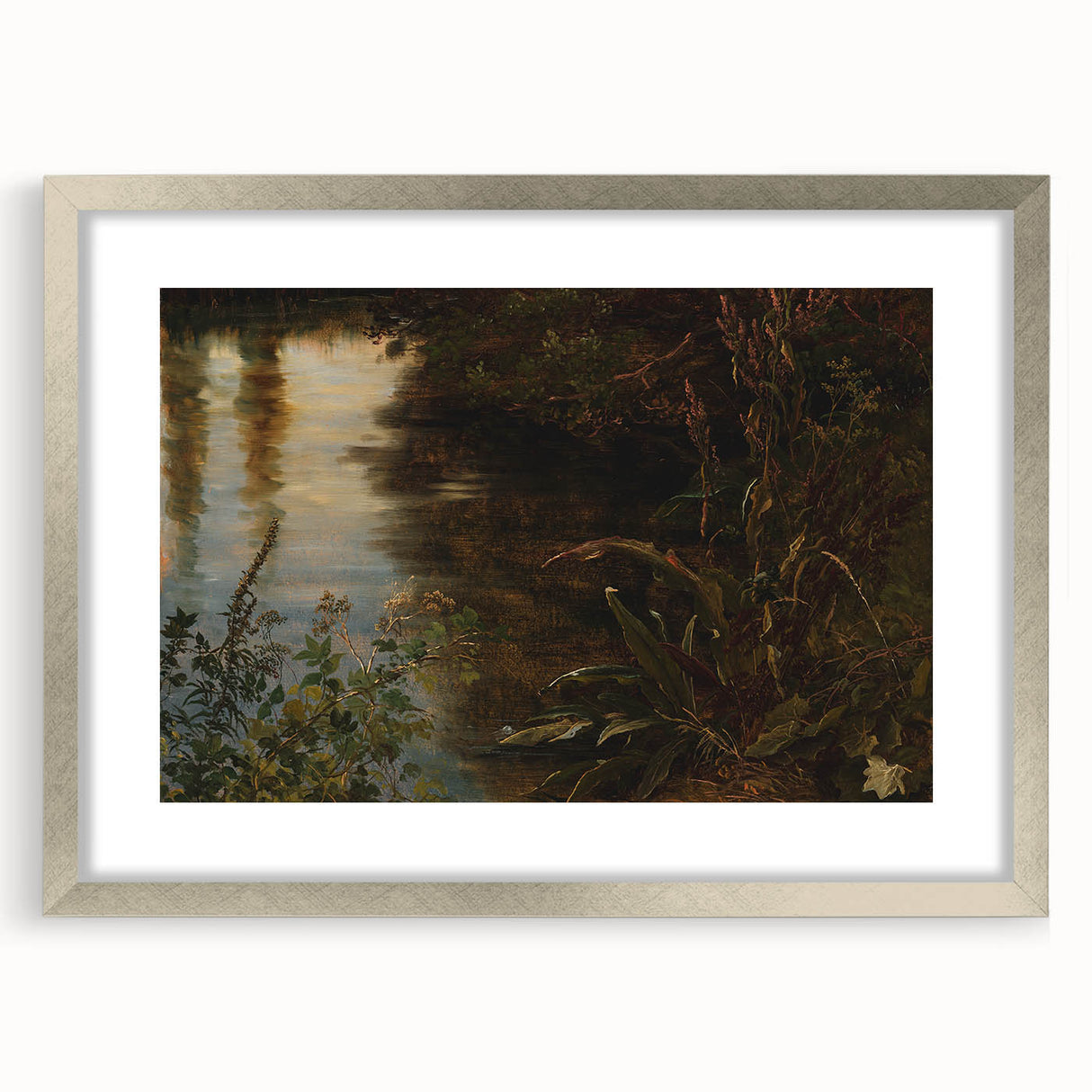 Dark Moody Wall Art | Reflections on Water with Lush Foliage | Nature Art