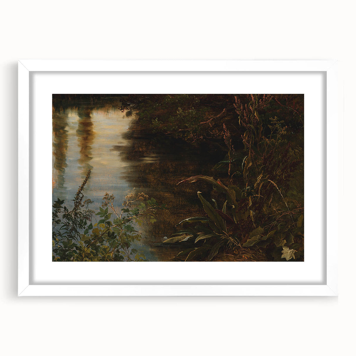 Dark Moody Wall Art | Reflections on Water with Lush Foliage | Nature Art