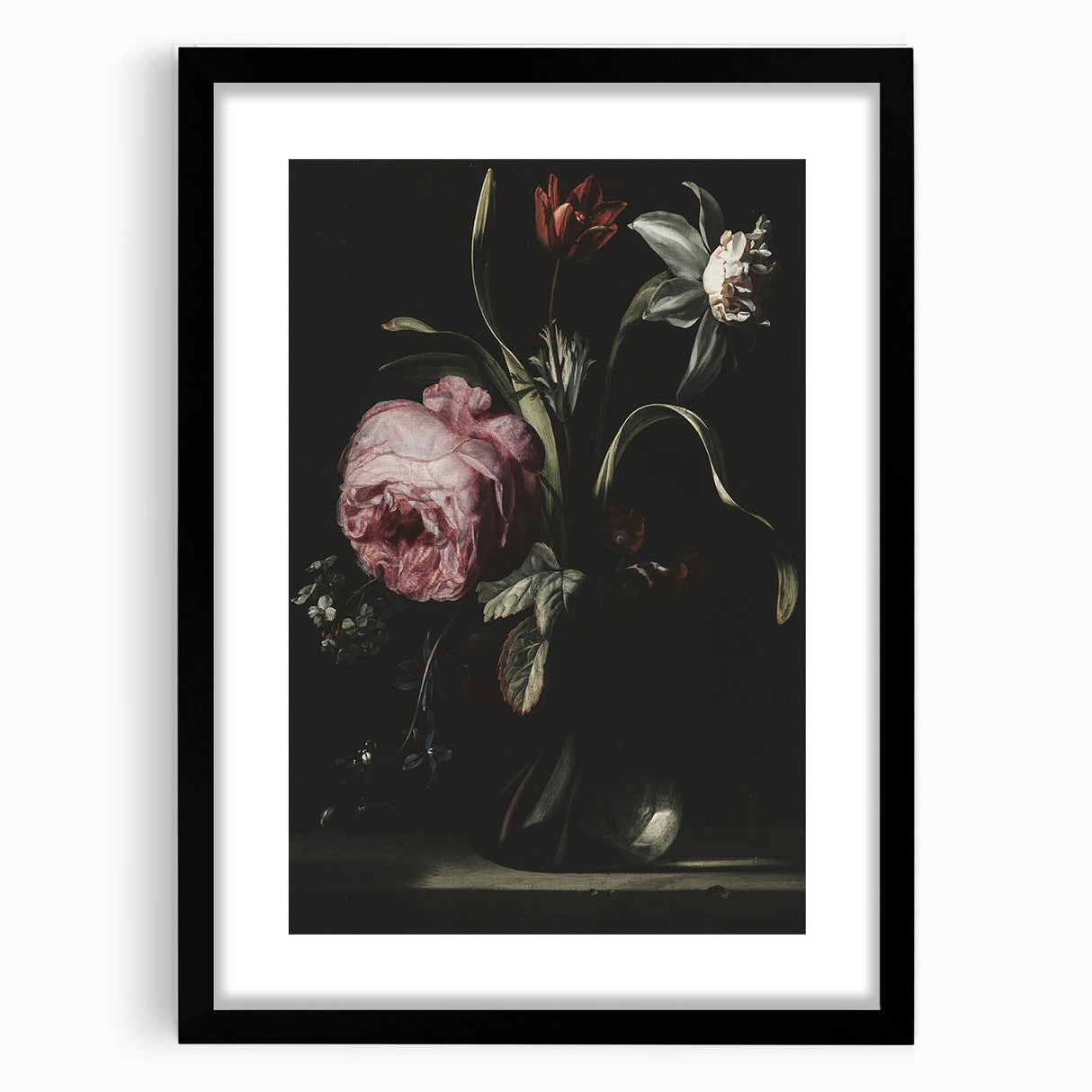 Dark Moody Floral Art - Elegant Flower Arrangement with Rich Lighting
