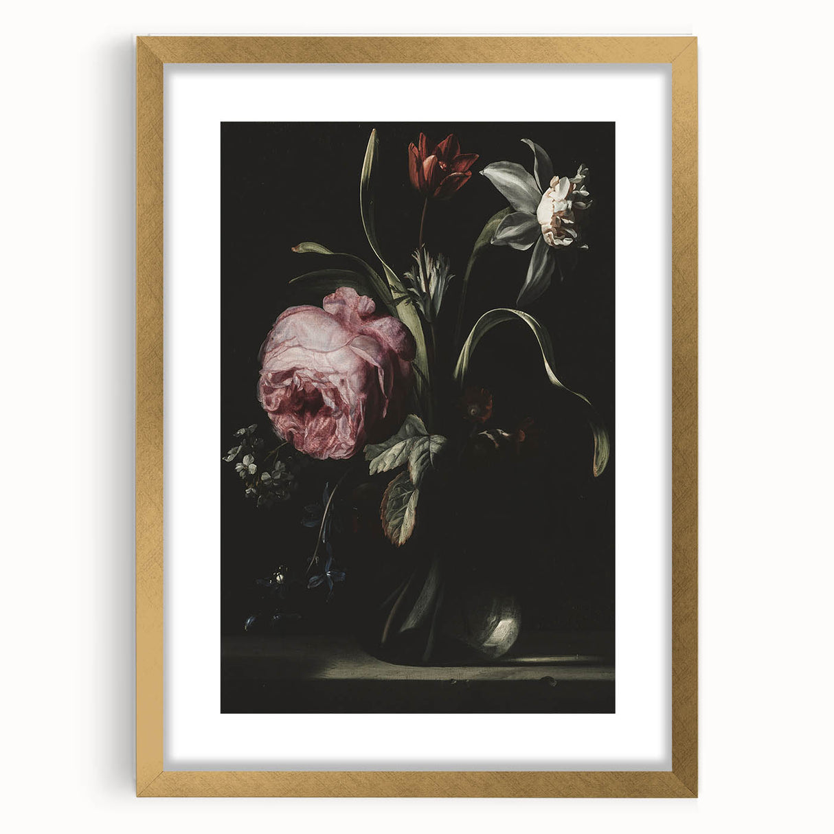 Dark Moody Floral Art - Elegant Flower Arrangement with Rich Lighting