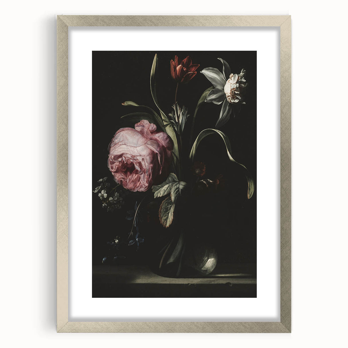 Dark Moody Floral Art - Elegant Flower Arrangement with Rich Lighting