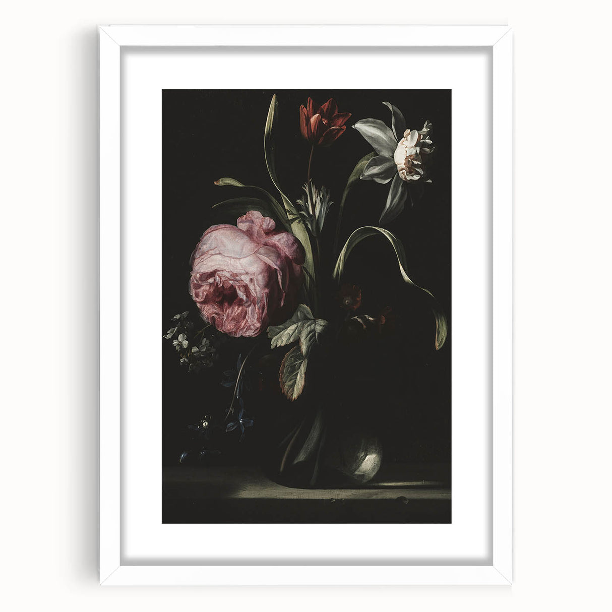Dark Moody Floral Art - Elegant Flower Arrangement with Rich Lighting
