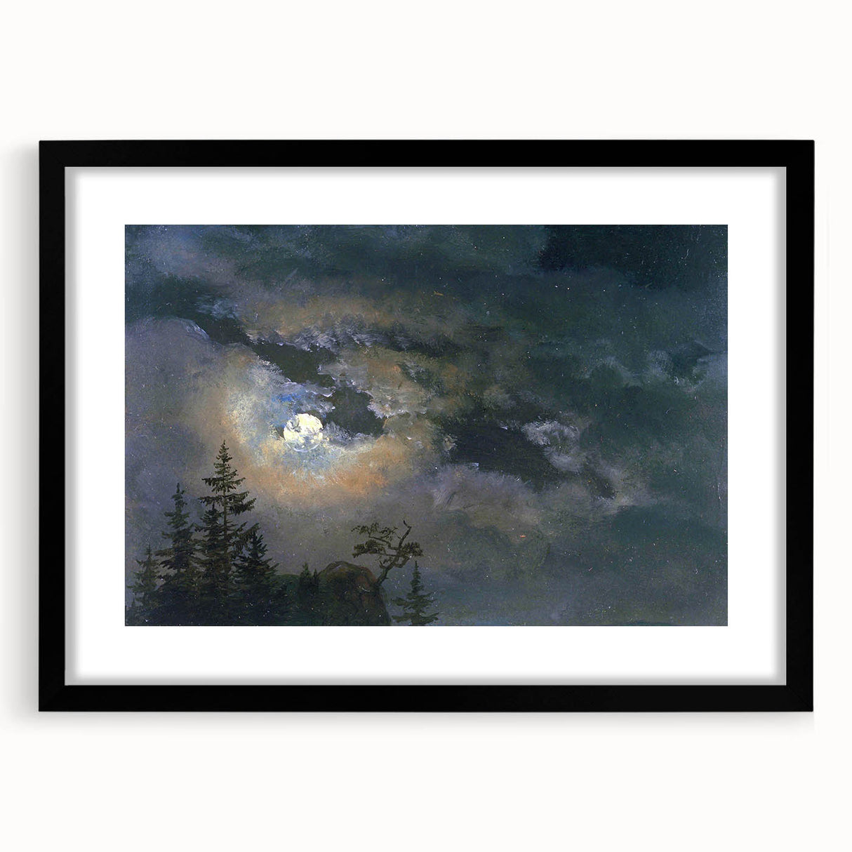 Dark Moody Wall Art - Atmospheric Moonlit Sky for Dramatic Interiors
