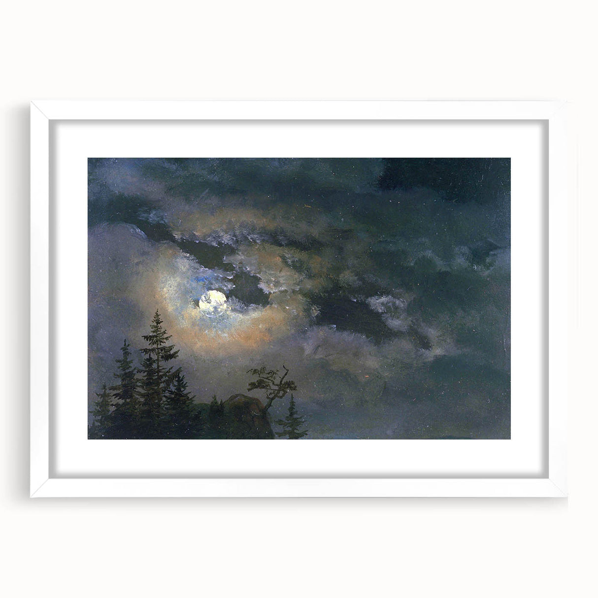 Dark Moody Wall Art - Atmospheric Moonlit Sky for Dramatic Interiors