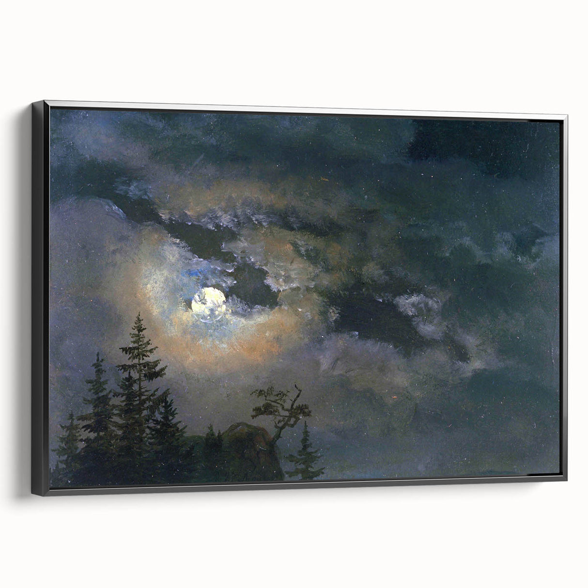 Dark Moody Wall Art - Atmospheric Moonlit Sky for Dramatic Interiors