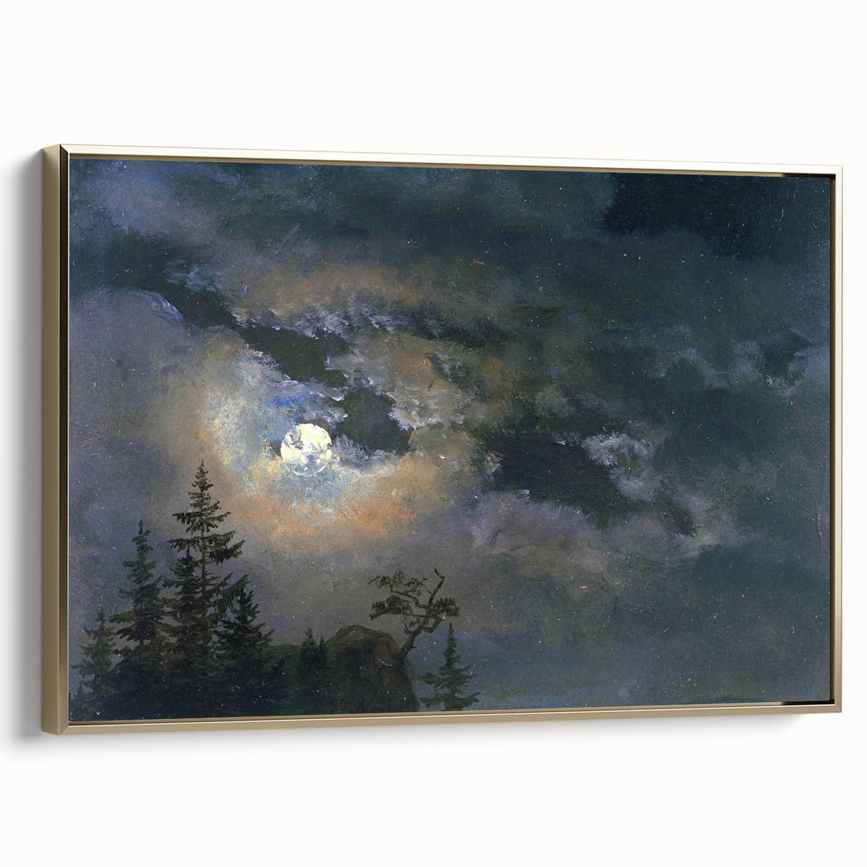 Dark Moody Wall Art - Atmospheric Moonlit Sky for Dramatic Interiors