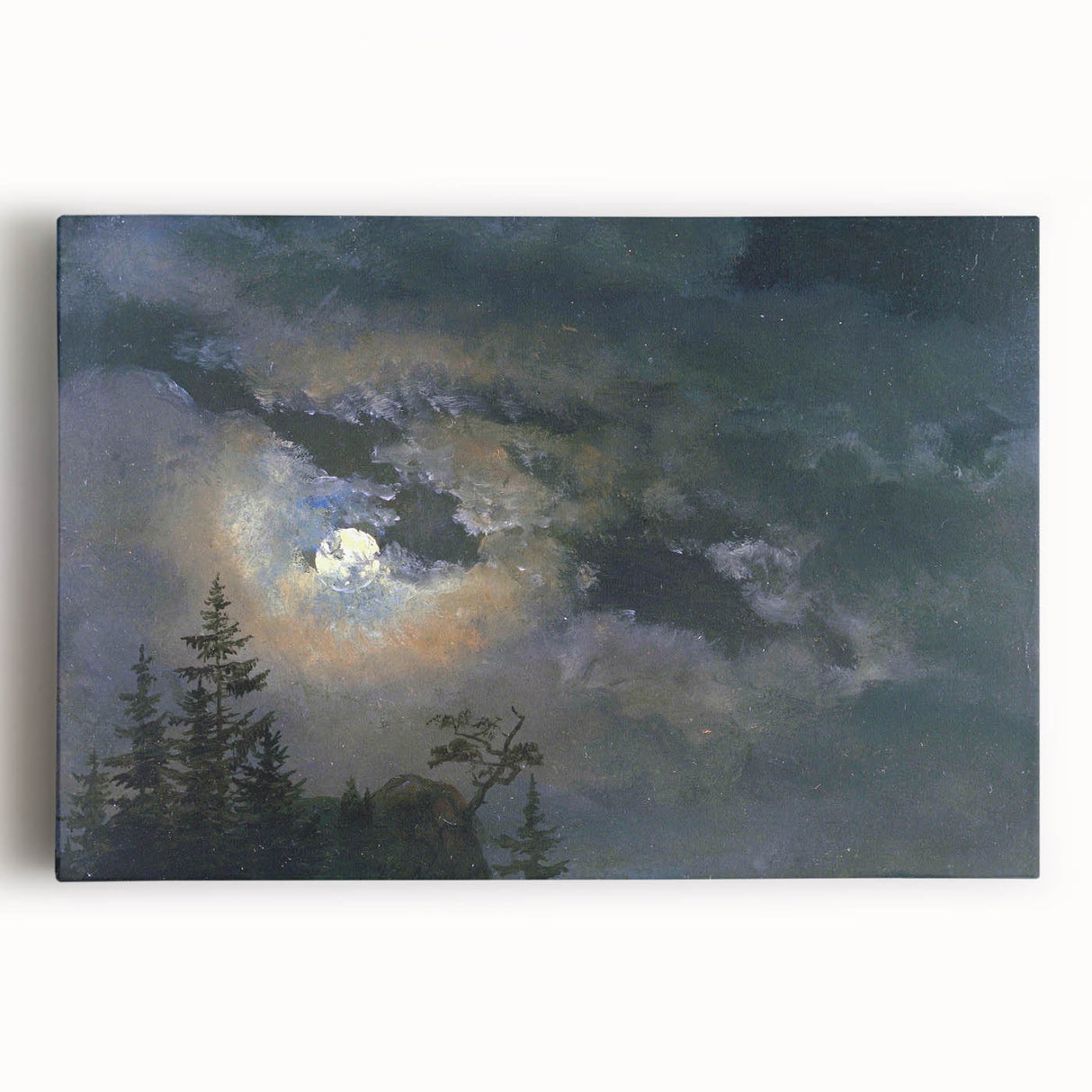 Dark Moody Wall Art - Atmospheric Moonlit Sky for Dramatic Interiors