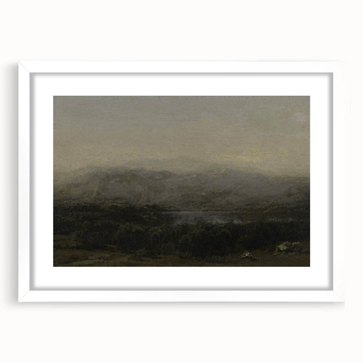 Dark Moody Landscape Art - Serene Atmospheric Hills for Timeless Decor