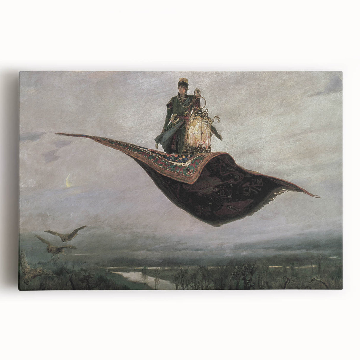 Dark Moody Fantasy Art - Enchanting Flying Carpet Scene for Home Decor