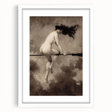 Dark Moody Wall Art | Vintage Nude on Broomstick | Moody Art Prints