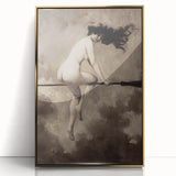 Dark Moody Wall Art | Vintage Nude on Broomstick | Moody Art Prints