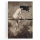 Dark Moody Wall Art | Vintage Nude on Broomstick | Moody Art Prints