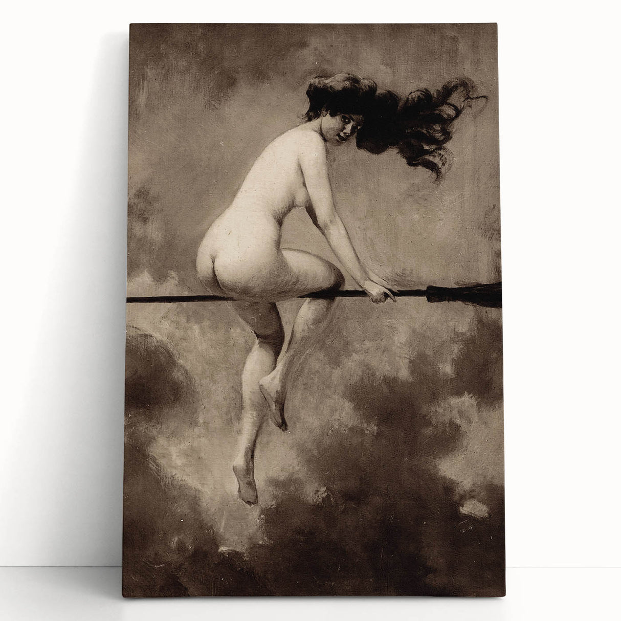 Dark Moody Wall Art | Vintage Nude on Broomstick | Moody Art Prints