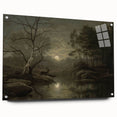 Dark Moody Wall Art - Moonlit Forest Scene with Deer Reflection