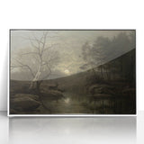 Dark Moody Wall Art - Moonlit Forest Scene with Deer Reflection