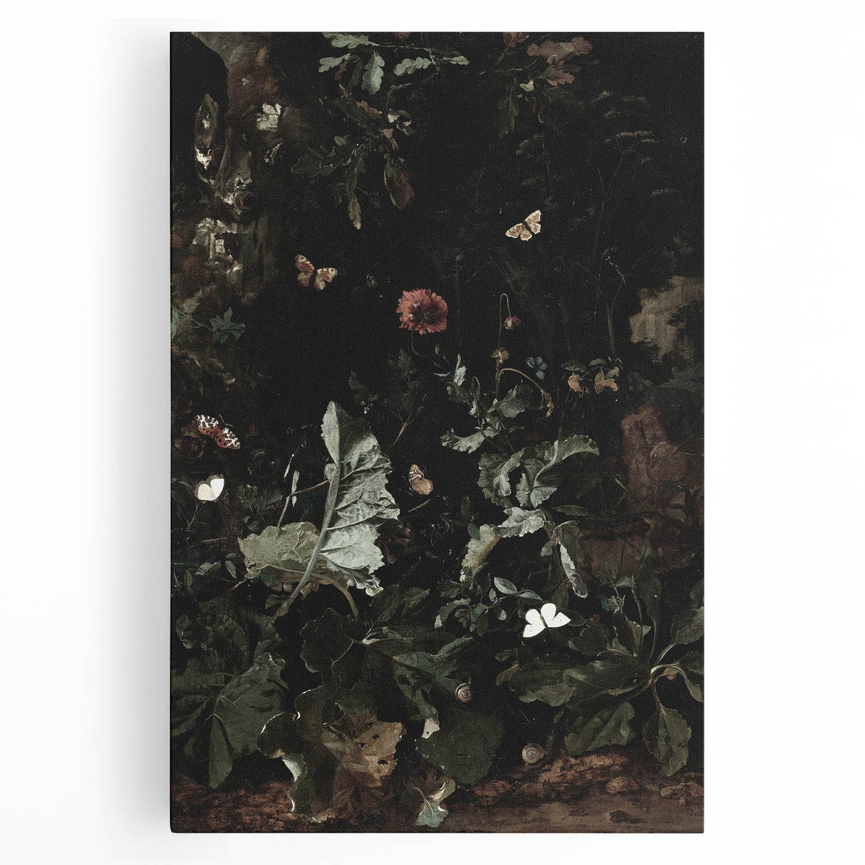 Dark Moody Wall Art - Enchanted Forest Scene with Butterflies & Leaves